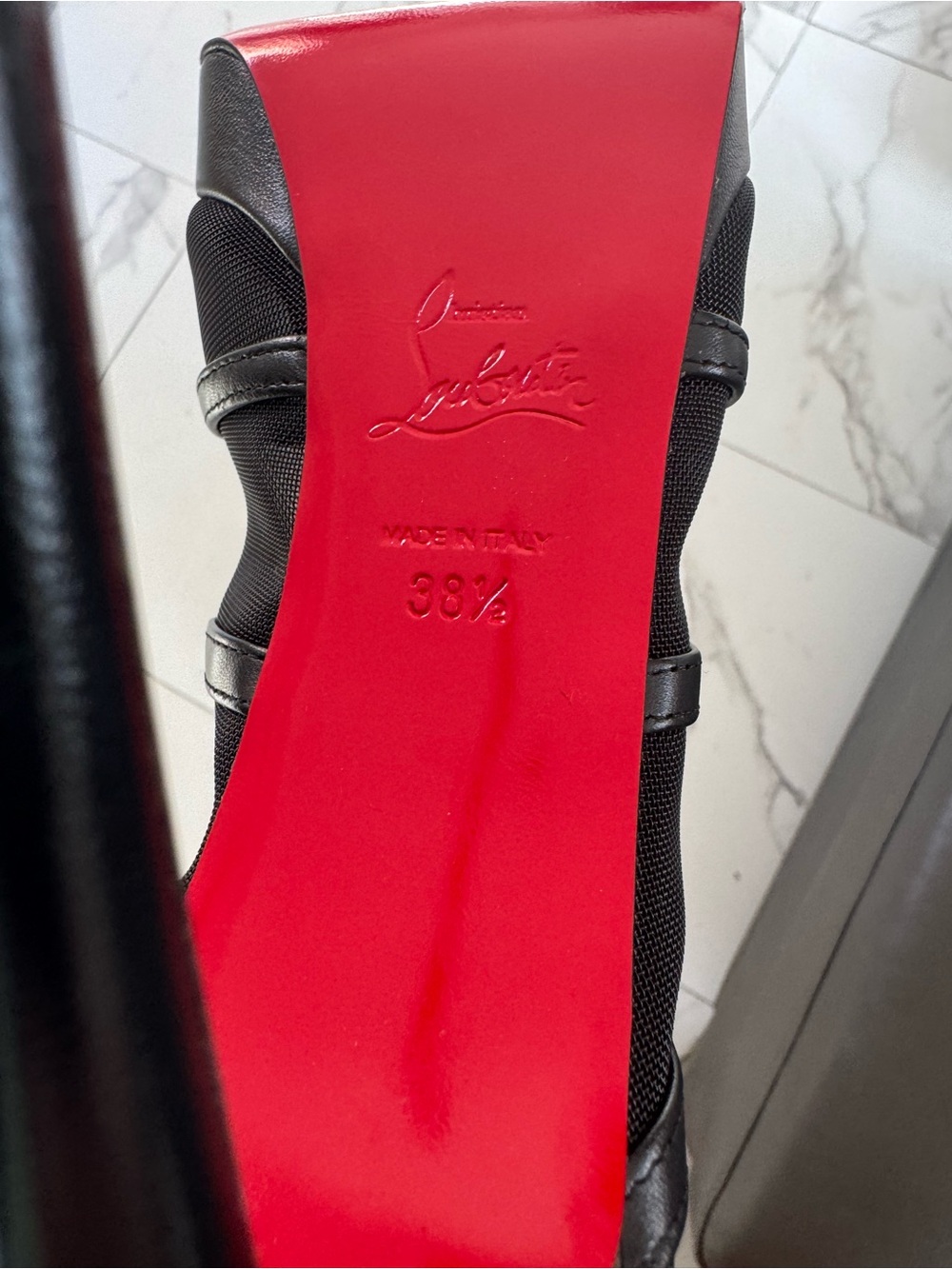 Christian Louboutin Black Mesh Sandals with Signature Red Sole - Picture 2 of 7